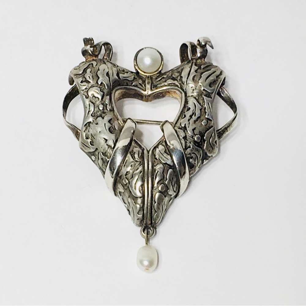 Raine Large Sterling Heart Shoe Brooch Necklace